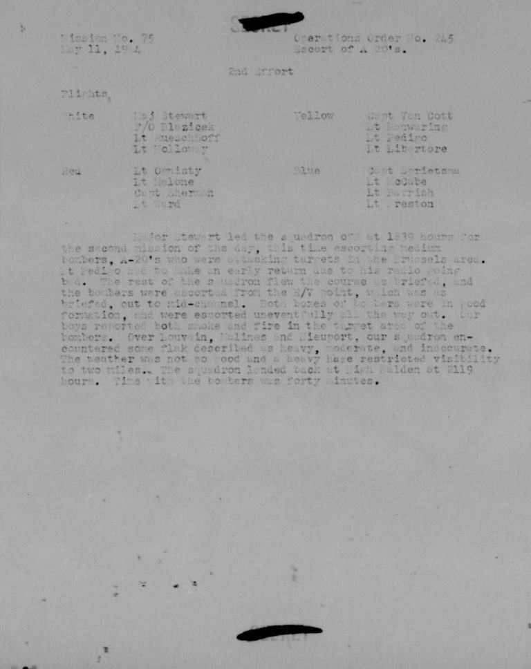 11 May 1944 Mission No. 75 Second Effort The 367th Fighter Squadron